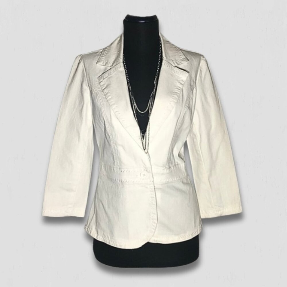 Apostrophe Embroidered Blazer Button Front Cream Off White Size 2